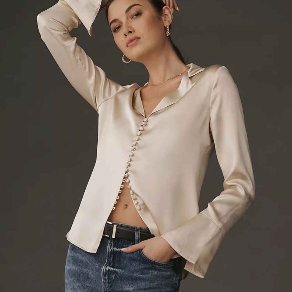 Reformation Jeremiah Silk Top Medium Almond